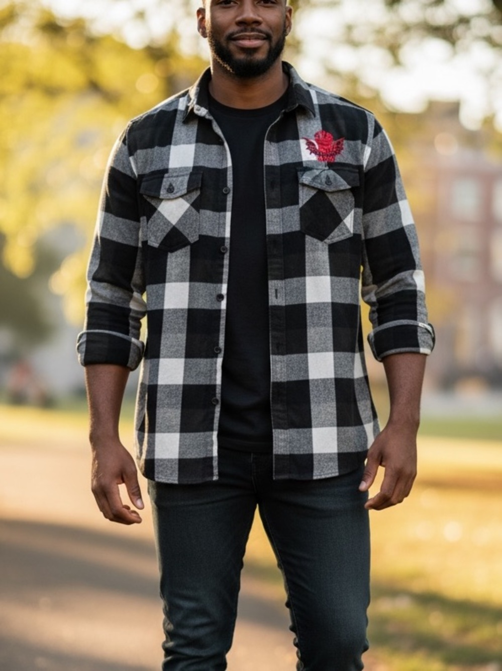 burnside Black & White Buffalo Plaid Button-Down Flannel Shirt